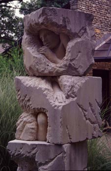 Emerging, Limestone Sculpture by Meg White 1998, 2nd view of sculpture